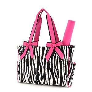  Belvah Quilted Zebra Print 2pc Diaper Bag (Black/Pink 