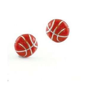  EP F1188 tlf   Mini Enamel Basketball   Post Earrings 