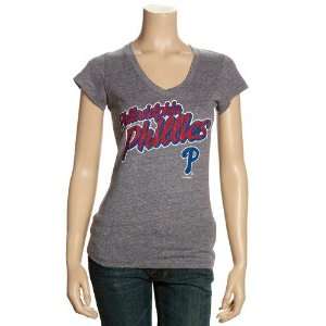  Philadelphia Phillies Ladies Dark Ash Name V Neck T shirt 