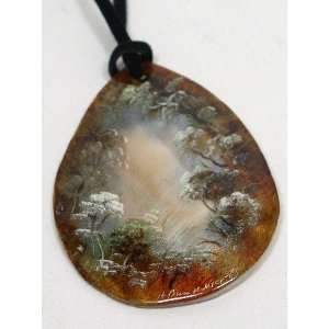   of Pearl Hand Painted WINTER LANDSCAPE Pendant (0734) 