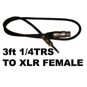 Patch Cable Cords   XLR FeMale To 1/4 TRS Black Cables   3 Balanced 