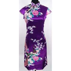 Shanghai Tone® Cheongsam Floral Peacock Mini Dress Purple 