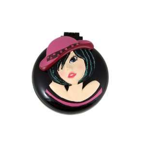   Compact Mirror and Hairbrush Black Haired Girl in a Pretty Hat Beauty