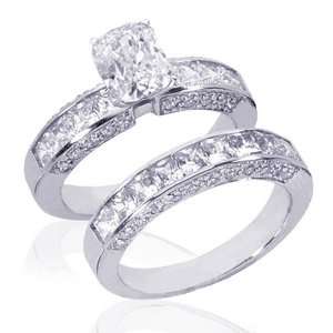  2.85 Ct Cushion Cut Diamond Wedding Rings Set 14K SI1 