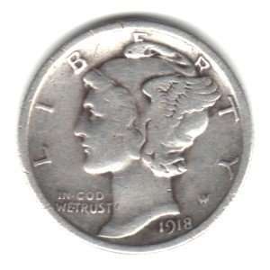  1918 U.S. Mercury Dime Coin   90% Silver 