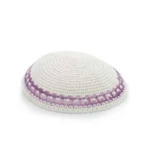 18cm White Knitted Kippah with Tight Weave Everything 