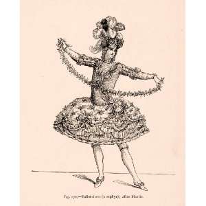  1876 Wood Engraving Ballet Dress Zephyr Martin Costume 18th Century 