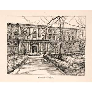  1908 Wood Engraving Palace Charles Alhambra Trevor Haddon 