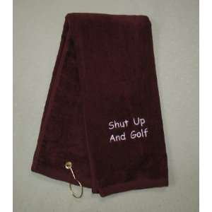  Shut Up and Golf Burgandy Tri Fold Embroidered Golf 
