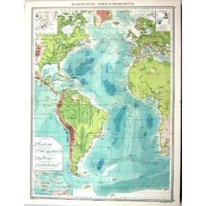  Antique Map Atlantic Ocean Cables Depths West Indies Cuba 