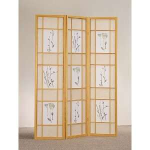 All new item 3 panel natural finish room divider screen with floral 