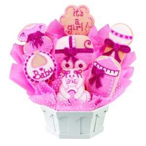 Cookie Sweet Baby Girl Bouquet in a Boardwalk Container   Baby Girl 
