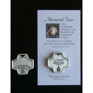  Memorial Tear Rose Pewter Pocket Token   Love Never Ends 