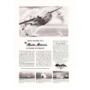 1944 WWII Ad Martin Mariner Bombing U Boats Original Vintage War Print 