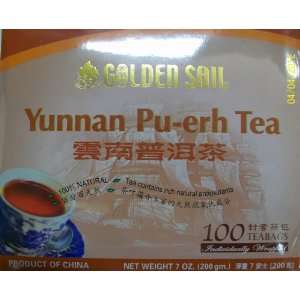 Golden Sail Brand Yunnan Pu Erh Tea 100 Tea Bags (Net Weight 7oz 