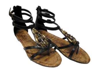 Womens Black/Gold Beaded Gladiator Sandals Sizes 3 8  