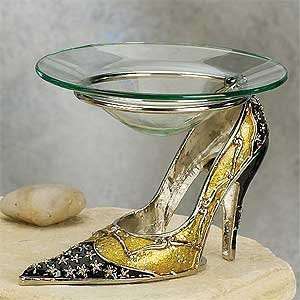  High Heel Shoe Design Glass Oil Burner Gold