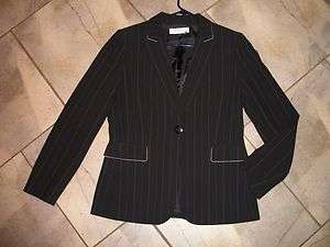 1016 Tahari Arthur Levine Black Blazer Suit Jacket w Pink Pinstripes 