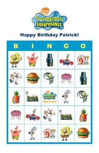 SpongeBob Squarepants Birthday Party Game Bingo Cards  