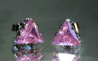 Beautiful Triangle Cut Created 7mm Pink Sapphire Studs  