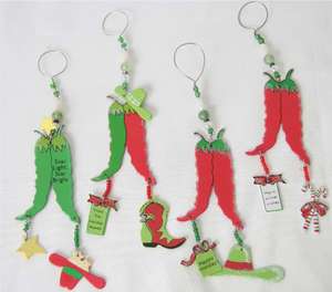 Western Christmas Ornament SET of 4 Jalapeno Peppers  