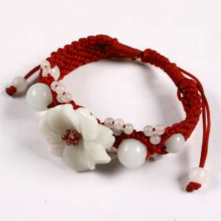 Hand knitted Bauhinia Jade Flower Beads Bracelet Gem  