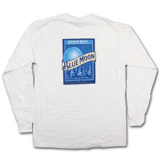 Blue Moon Logo Long Sleeve White Graphic T Shirt  