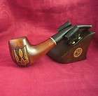 UNIQUE Wooden briar TOBACCO SMOKING PIPE. Carved Ukrainian Trysub on 