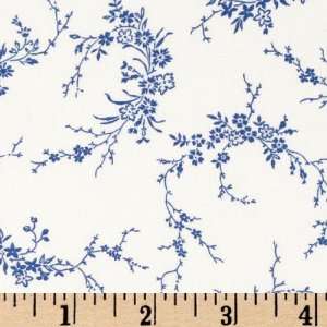 43 Wide Always & Forever Floral Branches White/Blue Fabric By The 