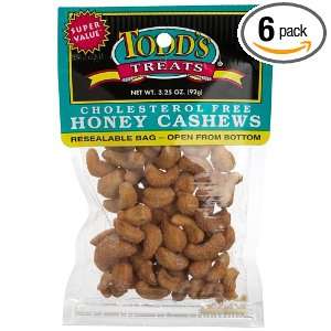 Todds Incorporated Cholesterol Free Honey Cashews, 3.25 Ounce Bags 