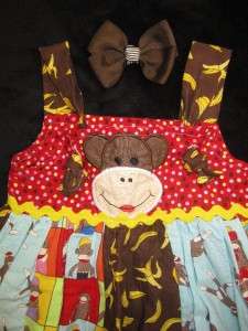 Boutique Custom Sock MONKEY Dress Set 2 2T Resell w/ BOW   ADORABLE 