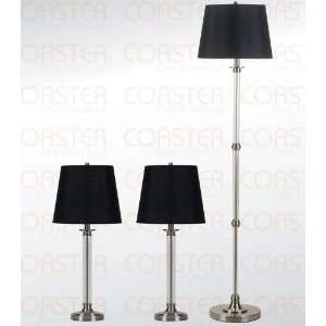  3pc Table & Floor Lamps Set in Nickel & Black Finish