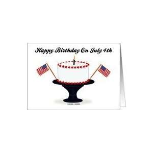  Happy Birthday On July 4th (Two Flag Cake Toppers White Cake 