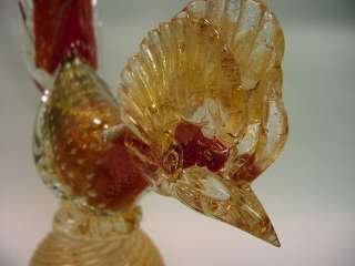 Hand Blown Murano Art Glass w. Gold Flakes Peacock 12  