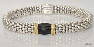New $750.00 LAGOS Granulated SS18K Gold Large Size Onyx Bracelet Sale 