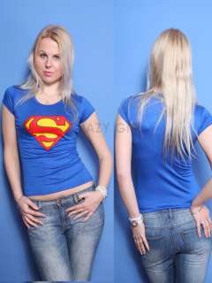 New Womens Girls Short Sleeve Superman Crop TOP Dress T Shirt Size S/M 