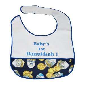  Babys 1st Hanukkah or Chanukah Bib   Blue Dreidel & Gelt 