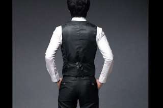   Korean Single Breasted Mens Black Dress Vest Slim Fit Suit 1002  