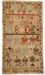 19th Century Antique Sewn Wool Sampler   MARY ANN CALDER 1846.  