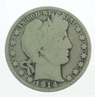 1914 US BARBER SILVER HALF DOLLAR 50 CENT COIN  