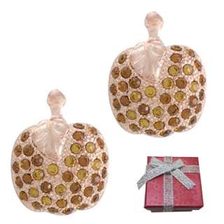 Rose Gold Apple Stud Earrings w/ Autumn Rhinestones  