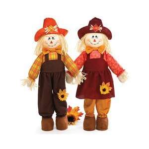  (2) BOY & Girl Scarecrow Asst w/ Sunflowers