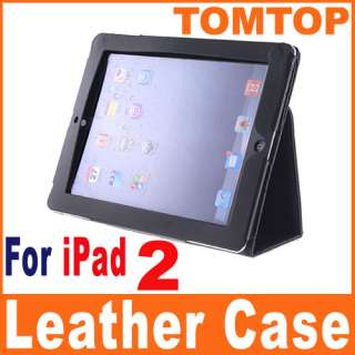 Black Leather Case Cover Stand for iPad 2 2nd 2th  