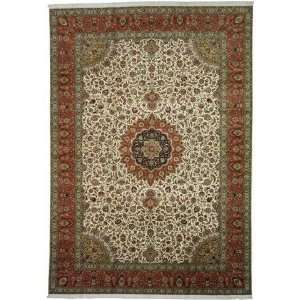  114 x 162 Ivory Persian Hand Knotted Wool Tabriz Rug 