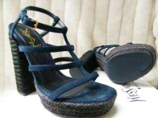YVES ST LAURENT YSL SHOES sandals heels Deauville 105 crsand blue 