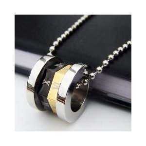 Mens Cylindrical Roman Numeral Silver Titanium Steel Necklace Pendant