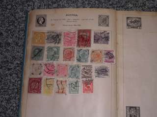 L89   A OLD IMPROVED POSTAGE STAMP ALBUM WITH EARLY MID ALL WORLD 