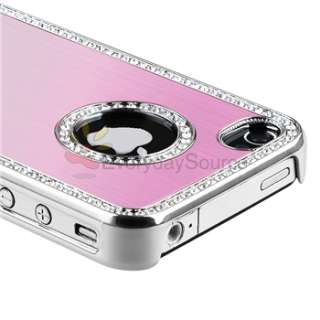 Bling Luxury Light Pink Diamond Hard Case Cover+LCD Guard For iPhone 4 