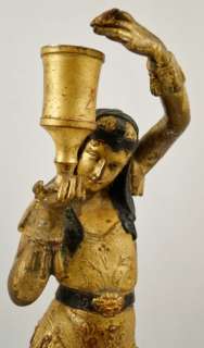 Pr Vintage Egyptian Revival Gilt Spelter Figural Candleholders 