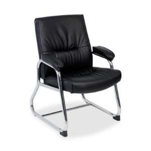 Lorell 60504 Guest Chair, 24 1/4 in.x27 in.x35 3/4 in., Black Leather